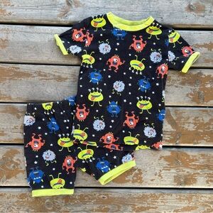 Pekkle 2 Piece Monster Print Shorts & Tee Pajama Set - Size 7/8